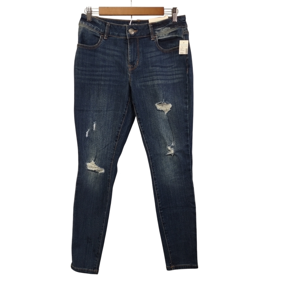 Maurices Women's Blue Distressed Mid Rise Short Skinny Jeans Size S NWT